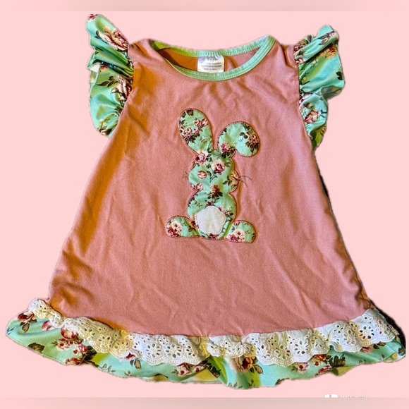 18-24 mos Pink and Green Ruffled Bunny Dress - Picture 1 of 6